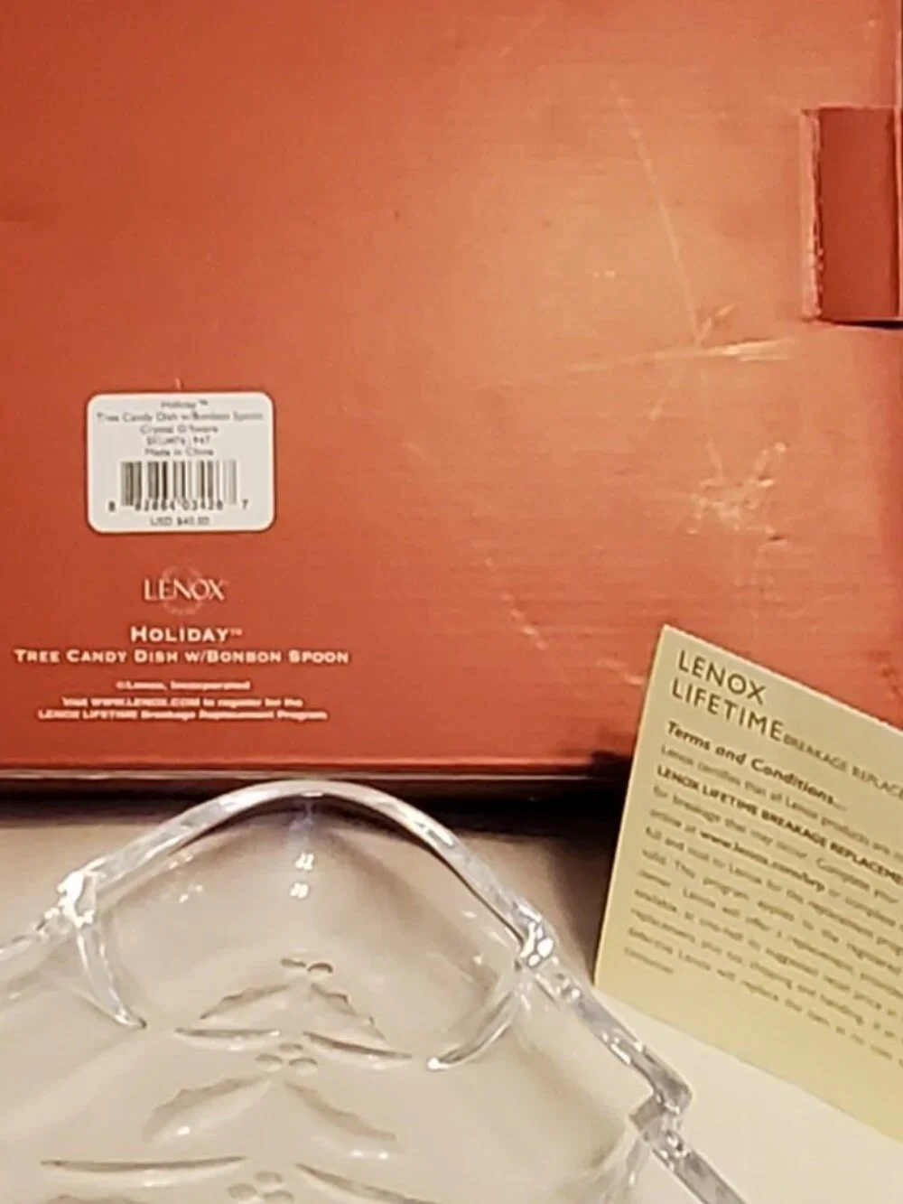 Lenox Crystal Holiday Tree Dish and Bonbon Spoon Set  Vintage in Box!